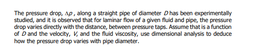Solved The pressure drop, Ap, along a straight pipe of | Chegg.com