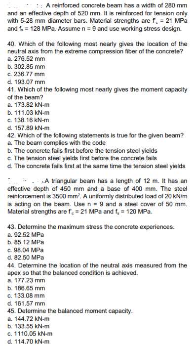 solved-1-a-reinforced-concrete-beam-has-a-width-of-280-mm-chegg