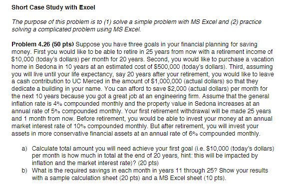Solved Short Case Study with Excel The purpose of this | Chegg.com