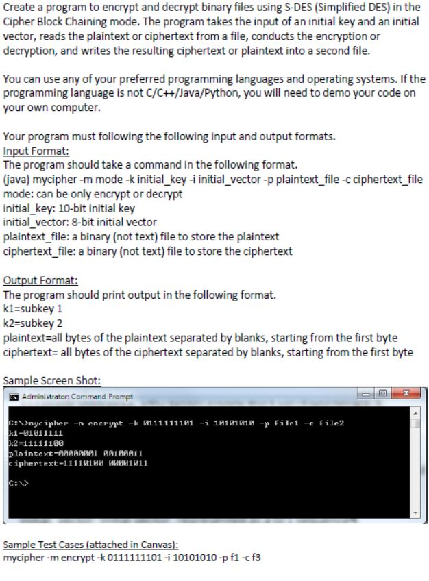 Create A Program To Encrypt And Decrypt Binary Files | Chegg.com