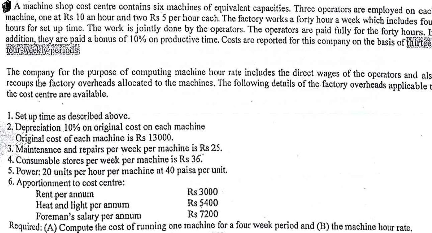 Solved A machine shop cost centre contains six machines of