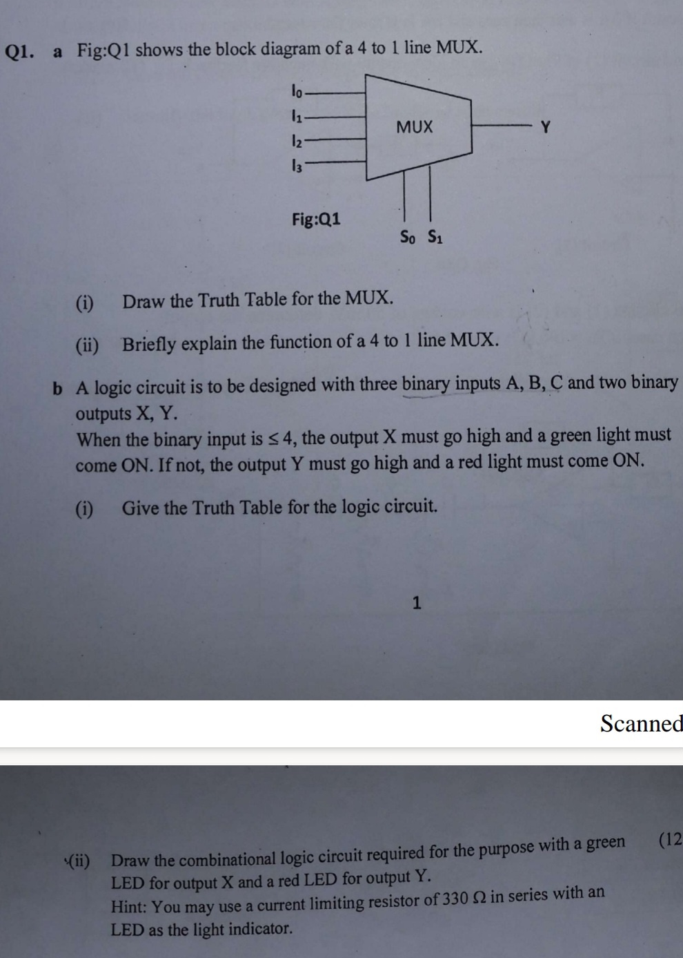 Solved Q1. a Fig:Q1 shows the block diagram of a 4 to 1 line | Chegg.com