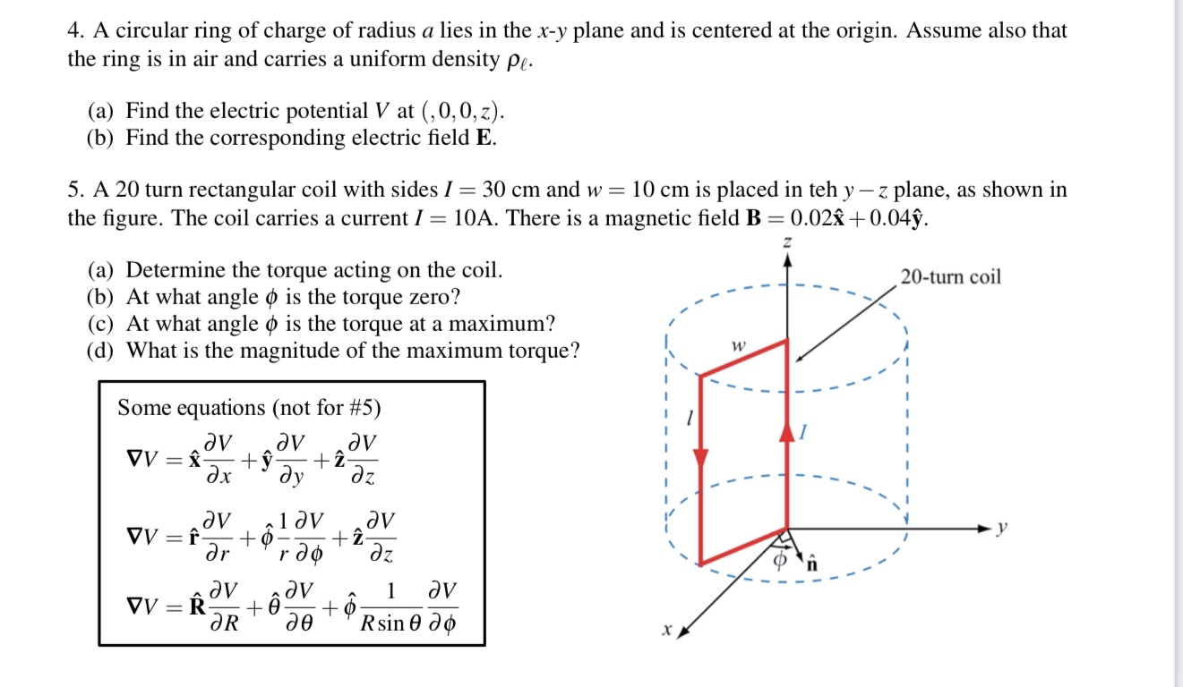 Solved 4. A circular ring of charge of radius a lies in the | Chegg.com