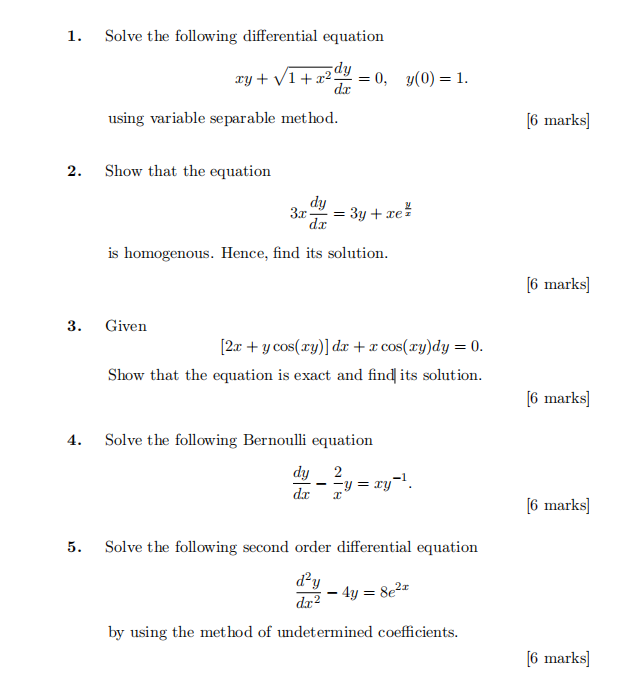 Solved 1. Solve the following differential equation | Chegg.com