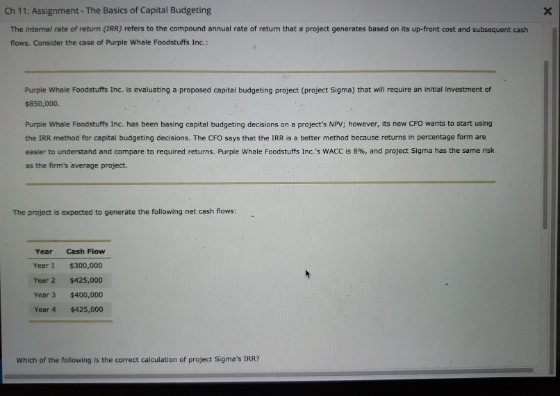 Solved Ch 11: Assignment - The Basics of Capital Budgeting | Chegg.com