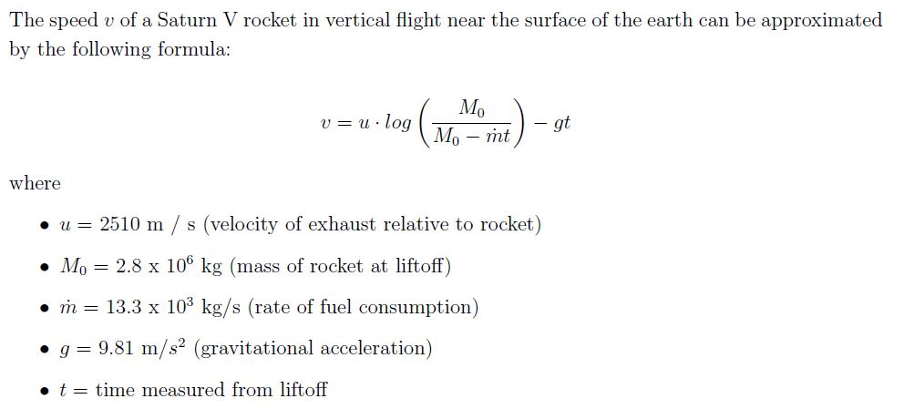 Solved The speed v of a Saturn V rocket in vertical flight | Chegg.com