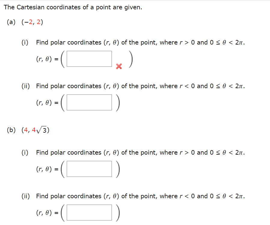 Solved Find polar coordinates (r, 𝜃) of the point, where r | Chegg.com