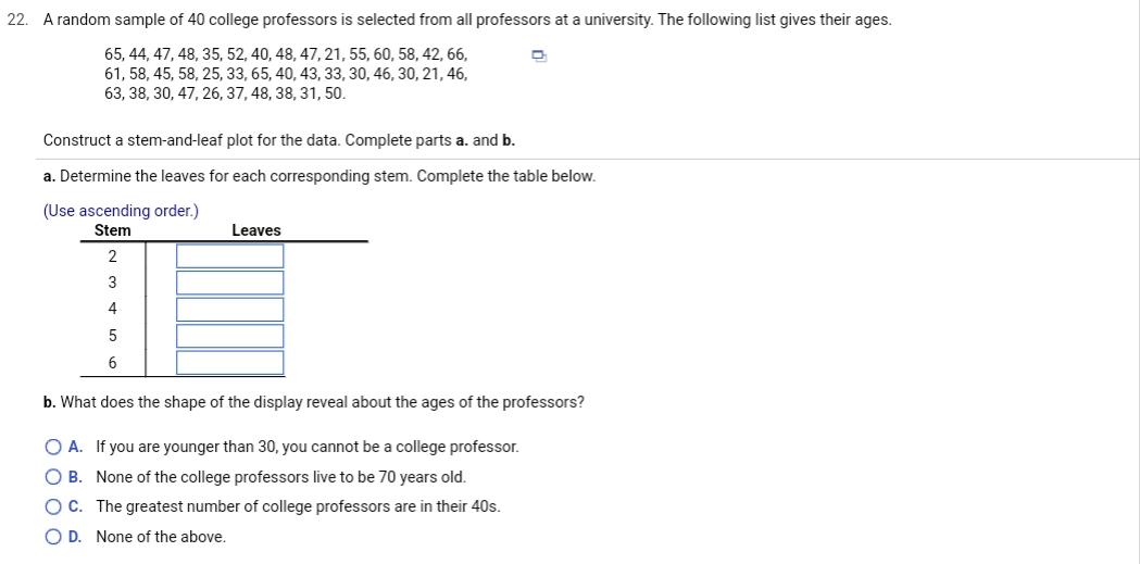Solved 2. A random sample of 40 college professors is | Chegg.com