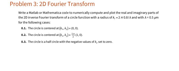 Problem 3: 2D Fourier Transform Write a Matlab or | Chegg.com