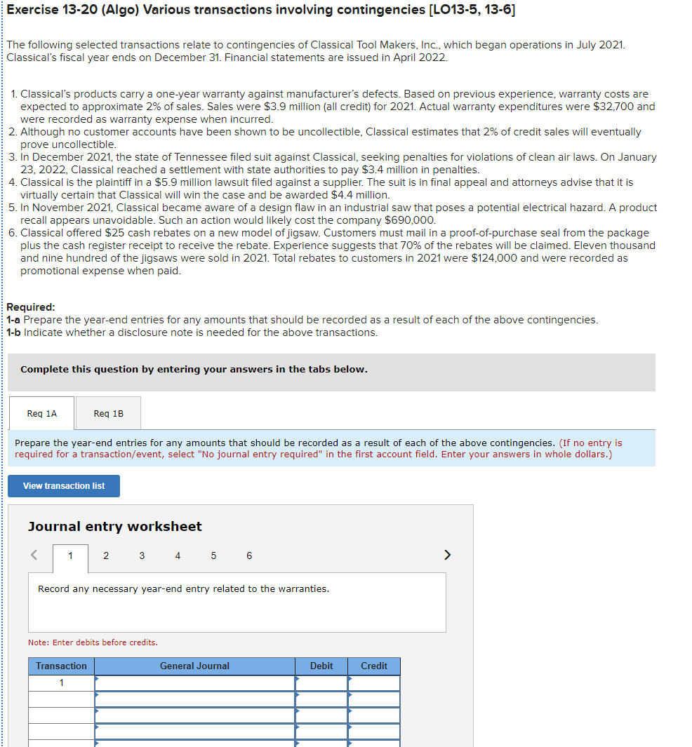 Solved Exercise 13-20 (Algo) Various transactions involving | Chegg.com