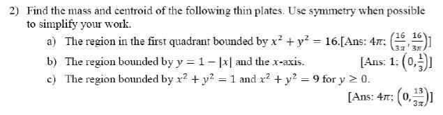Solved 2) Find the mass and centroid of the following thin | Chegg.com