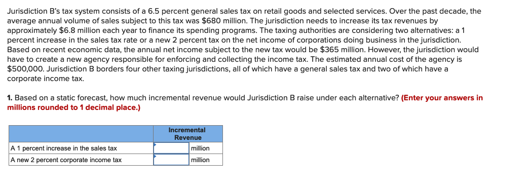 Solved Jurisdiction B's Tax System Consists Of A 6.5 Percent | Chegg.com