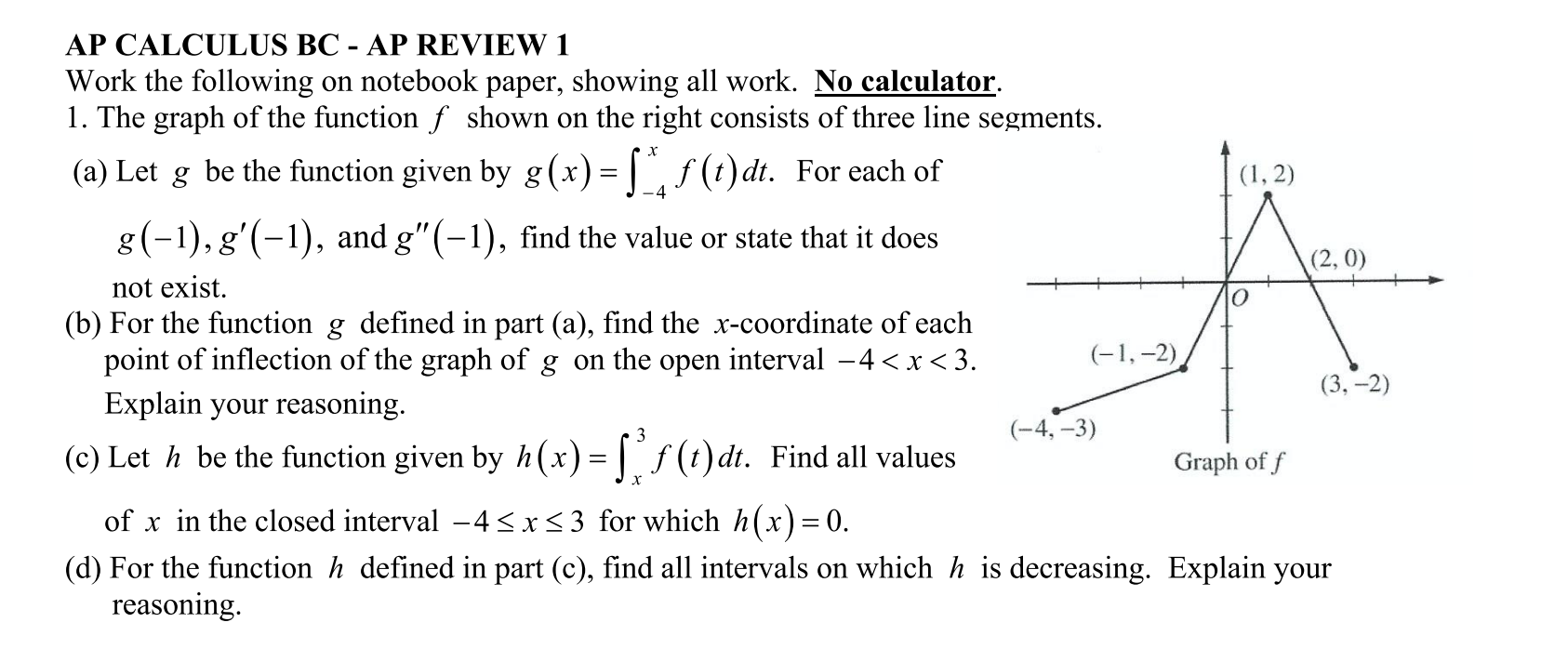 Solved AP CALCULUS BC - AP REVIEW 1 Work the following on | Chegg.com