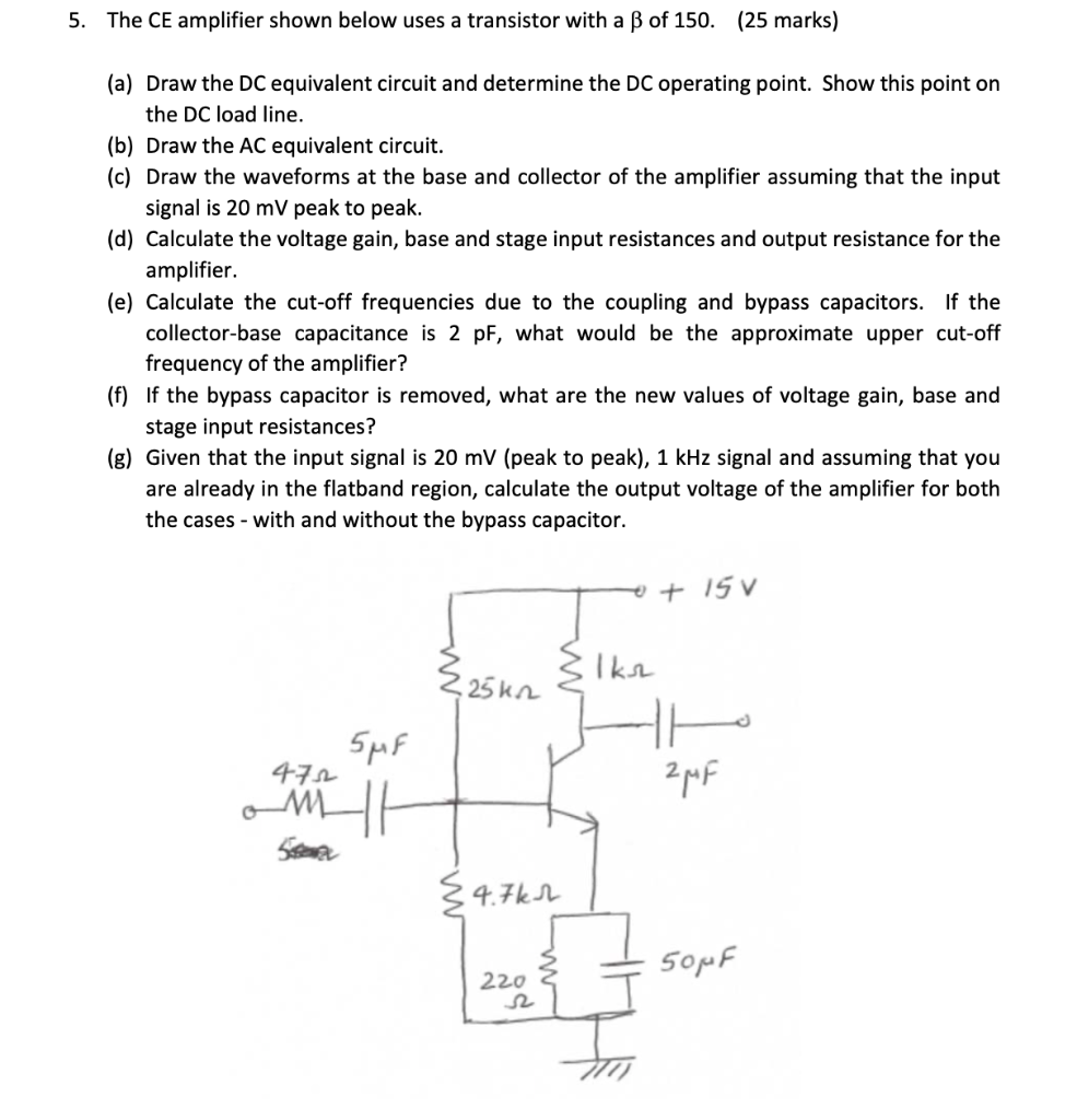 Solved 5. The CE amplifier shown below uses a transistor | Chegg.com