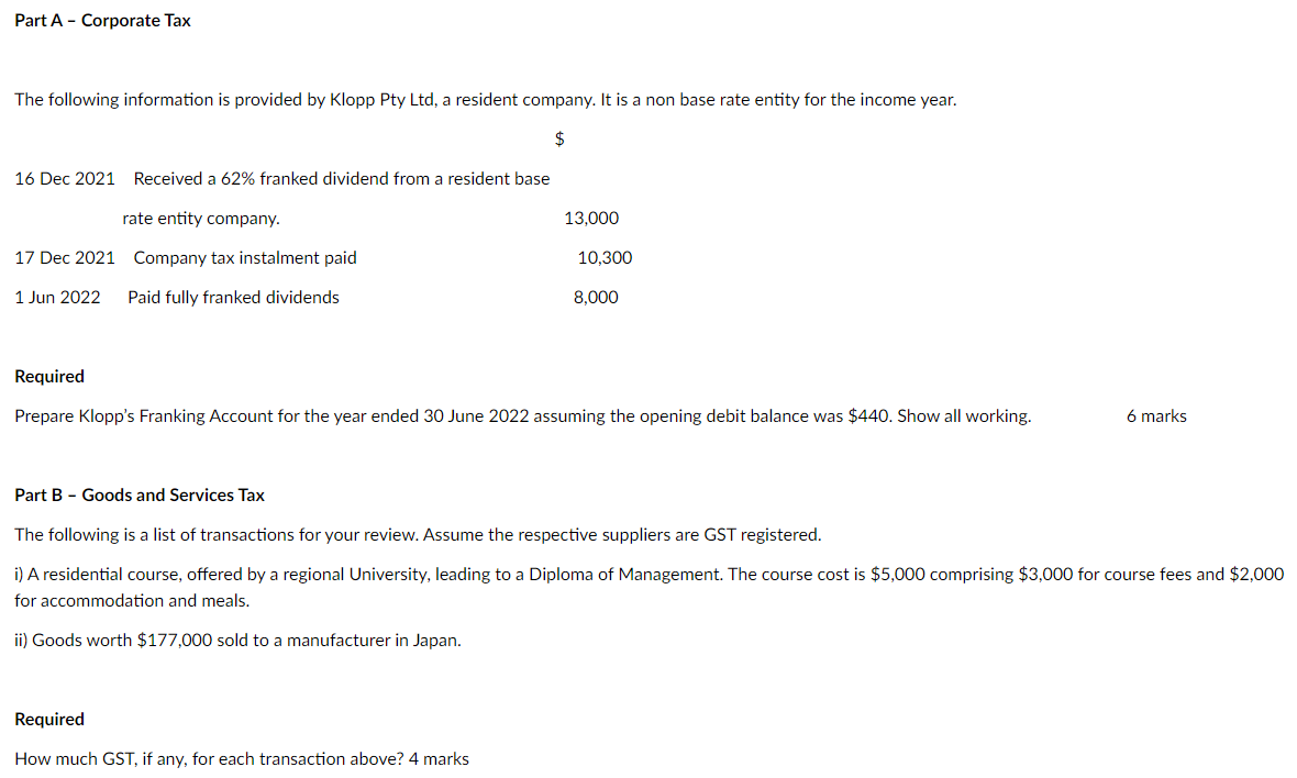 Solved The following information is provided by Klopp Pty