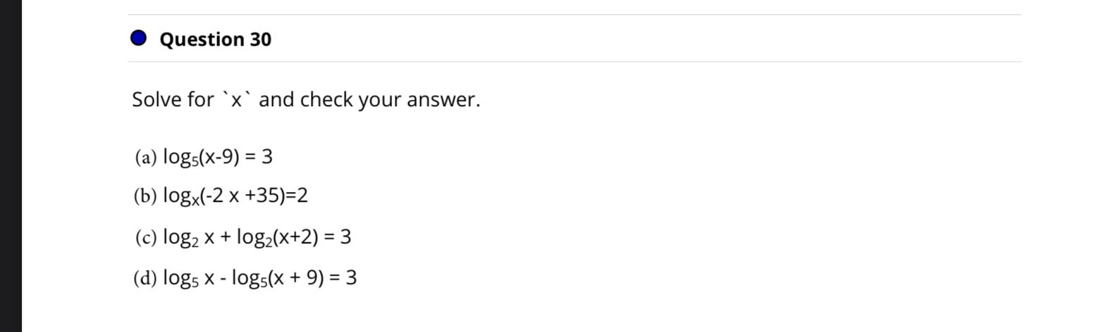 Solved Solve for ' x ' and check your answer. (a) | Chegg.com