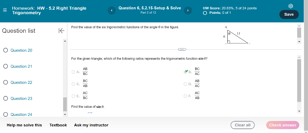 Solved Find the value of the six trigonometric functions of | Chegg.com