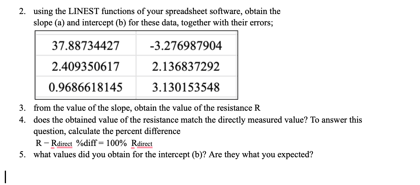Solved 2. using the LINEST functions of your spreadsheet