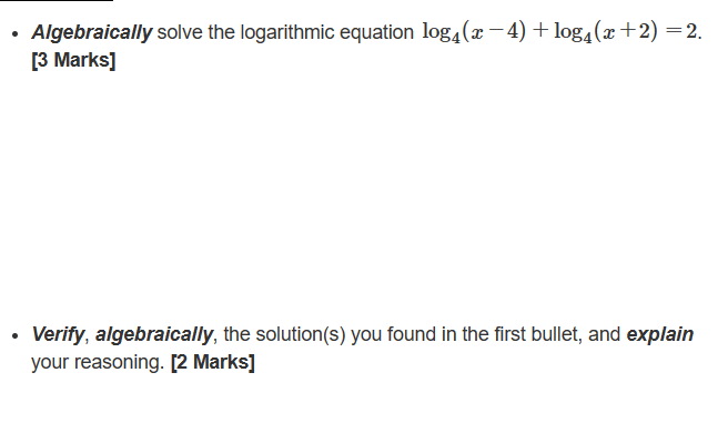 Solved - Algebraically solve the logarithmic equation | Chegg.com