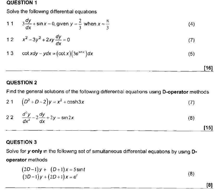 Solved QUESTION 1 Solve the following differential equations | Chegg.com