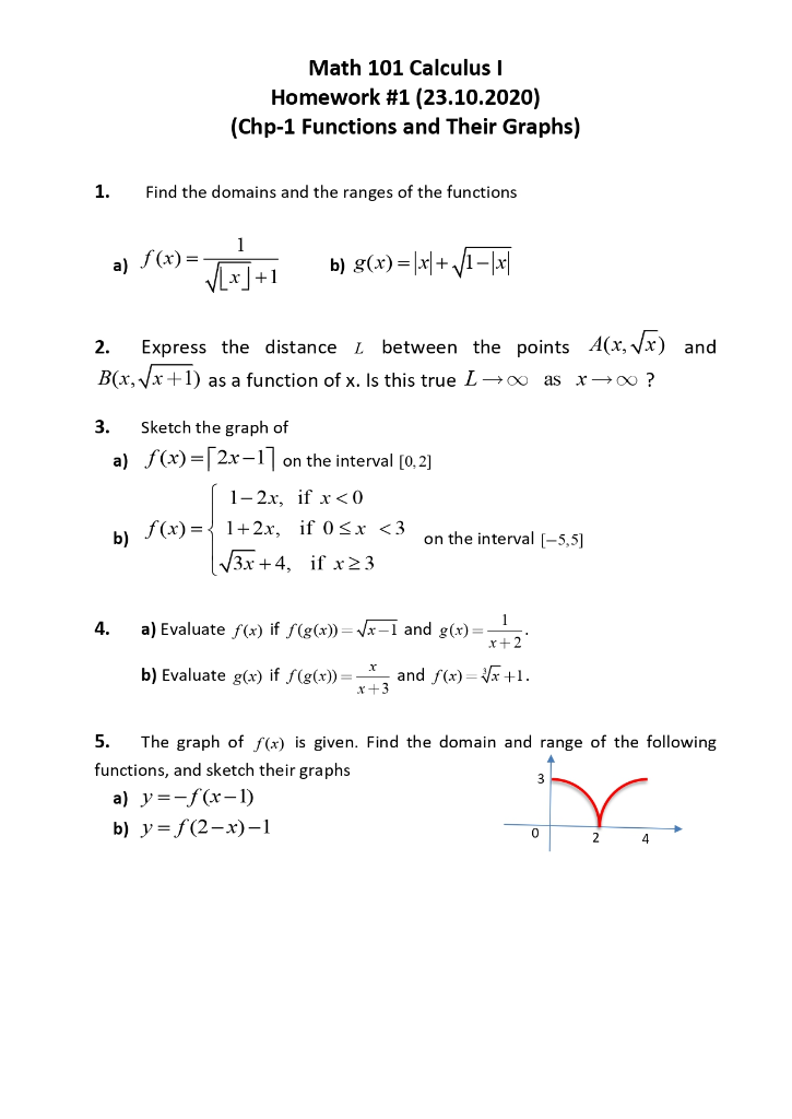 Solved Math 101 Calculus | Homework #1 (23.10.2020) (Chp-1 | Chegg.com