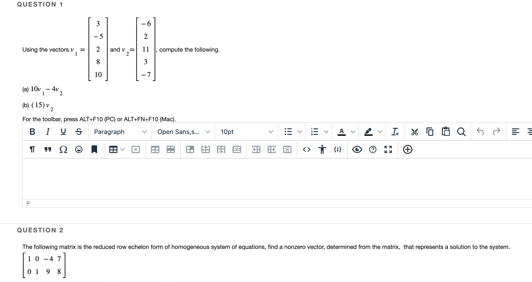 Solved Using the vectors v1=⎣⎡3−52810⎦⎤ and v2=⎣⎡−62113−7⎦⎤, | Chegg.com