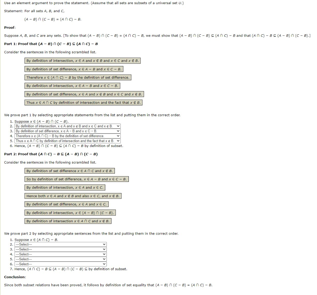 Solved Use An Element Argument To Prove The Statement A Chegg Com