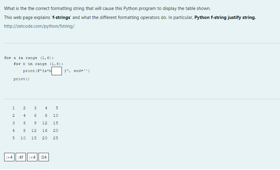 Solved What is the the correct formatting string that will | Chegg.com