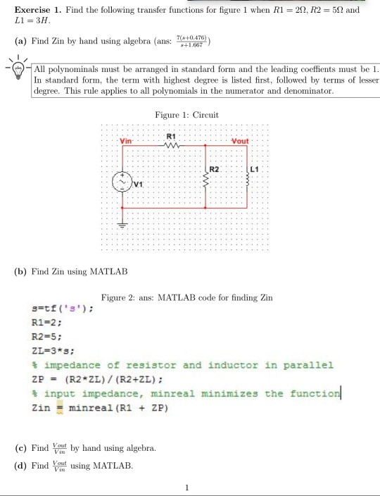 Solved Exercise 1. Find the following transfer functions for | Chegg.com