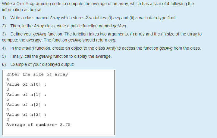 Solved Write a C++ Programming code to compute the average | Chegg.com