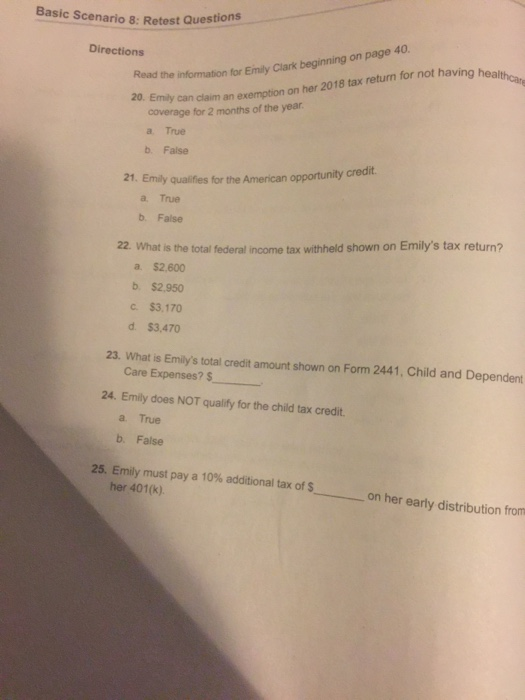 Basic Scenario 7 Retest Questions Directions Read