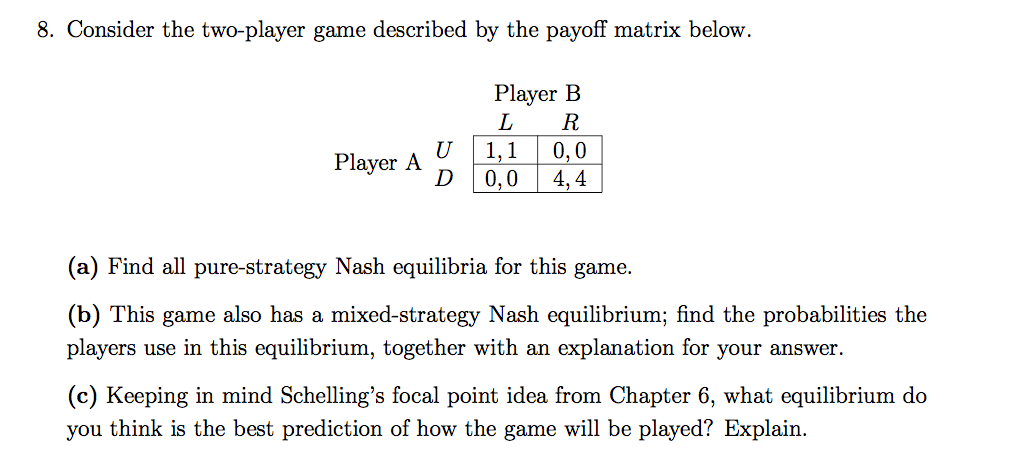 Solved 8. Consider the two-player game described by the | Chegg.com