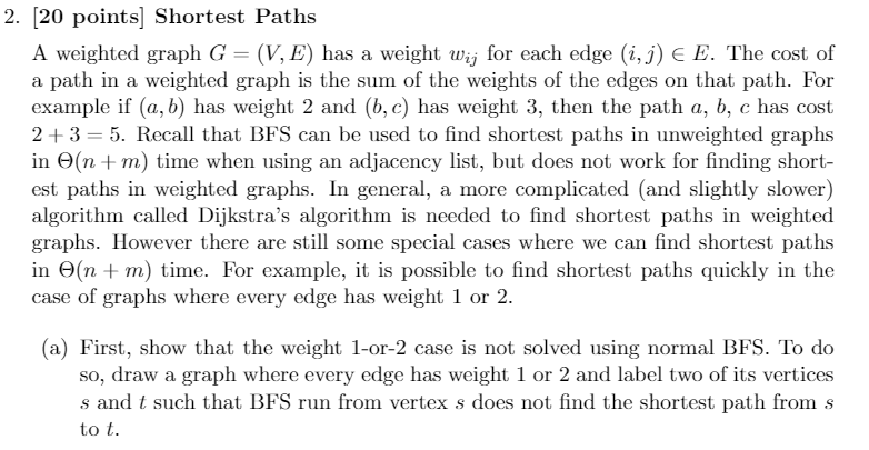 Solved 2 Points Shortest Paths A Weighted Graph G Chegg Com