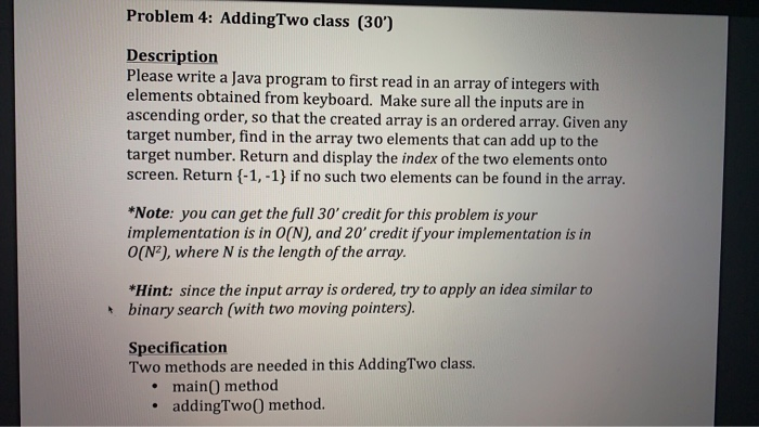 Solved Problem 4: Adding Two class (30') Description Please | Chegg.com