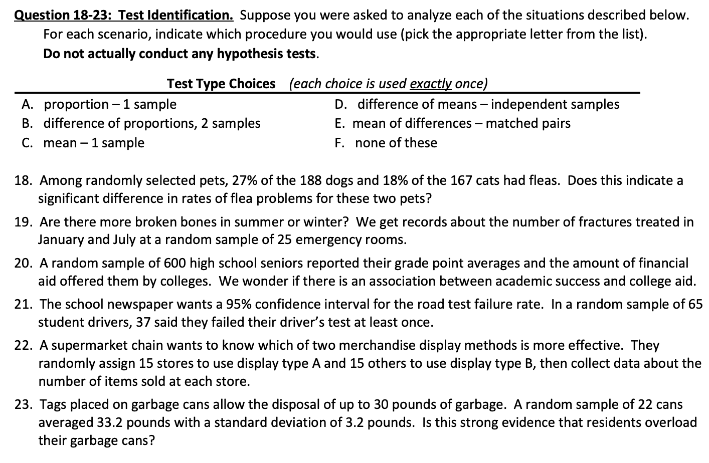 Solved Question 18-23: Test Identification. Suppose you were | Chegg.com