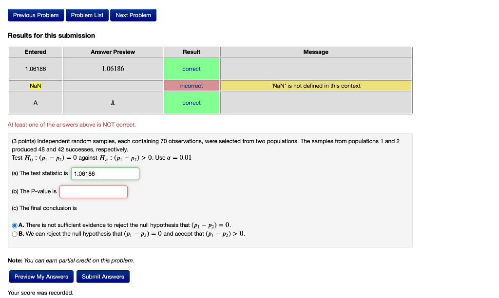 Solved Previous Problem Problem List Next Problem Results | Chegg.com