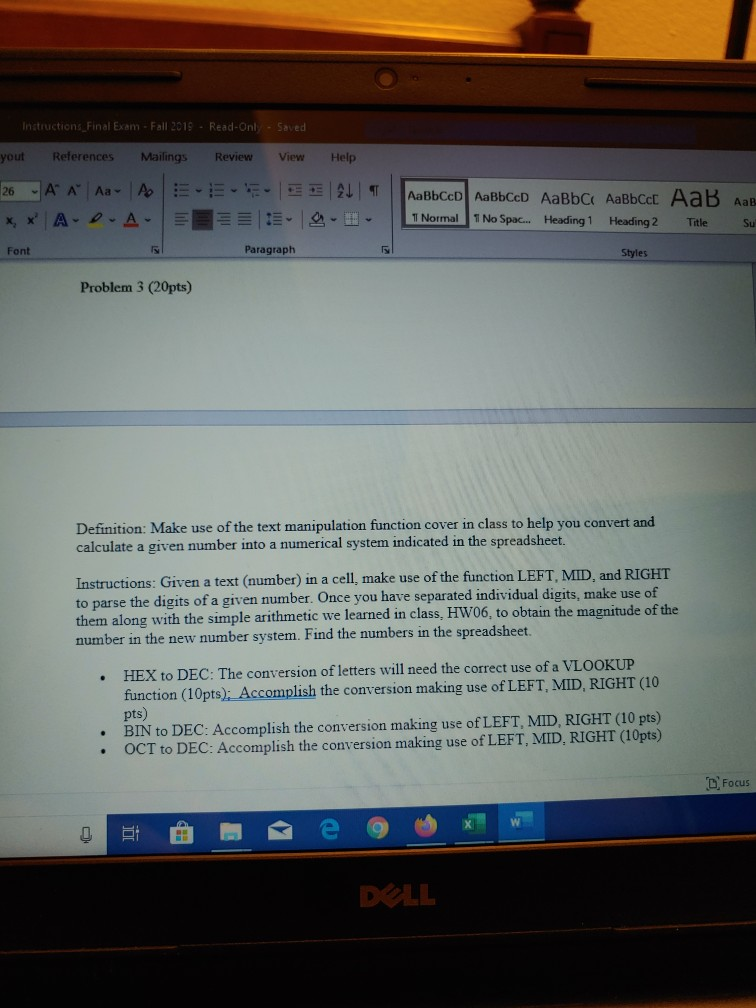... - Fall Instructions_Final 2019 Exam - Read-Only - Exam Read-Only ... Fall Instructions_Final 2019 -