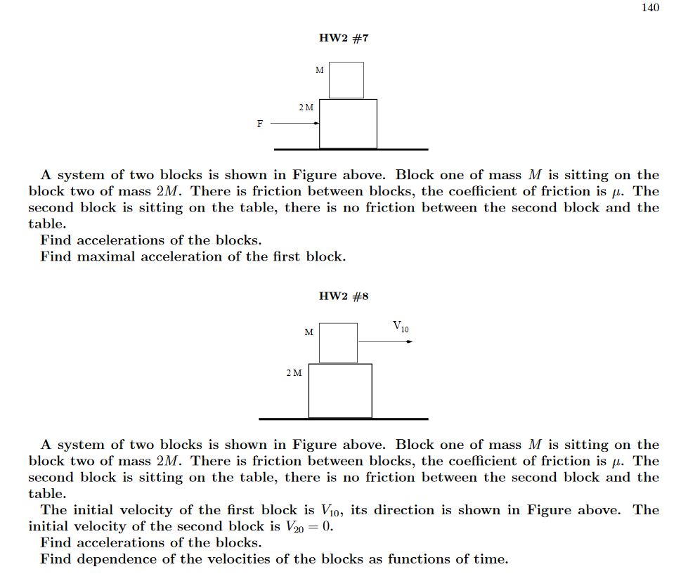Solved 140 HW2 #7 2 M A system of two blocks is shown in | Chegg.com