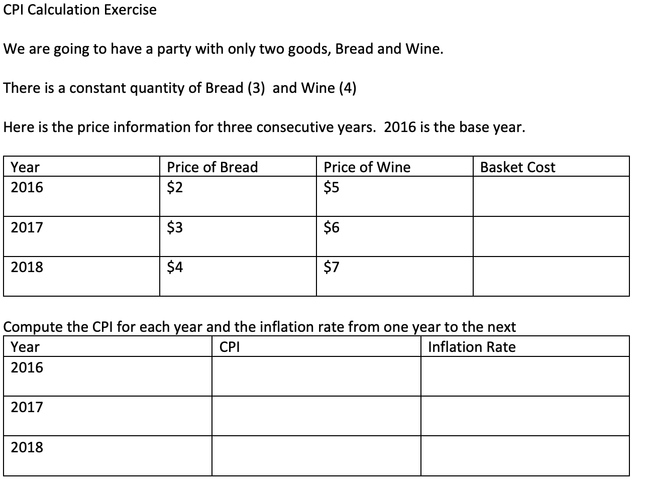 Solved CPI Calculation Exercise We are going to have a party | Chegg.com