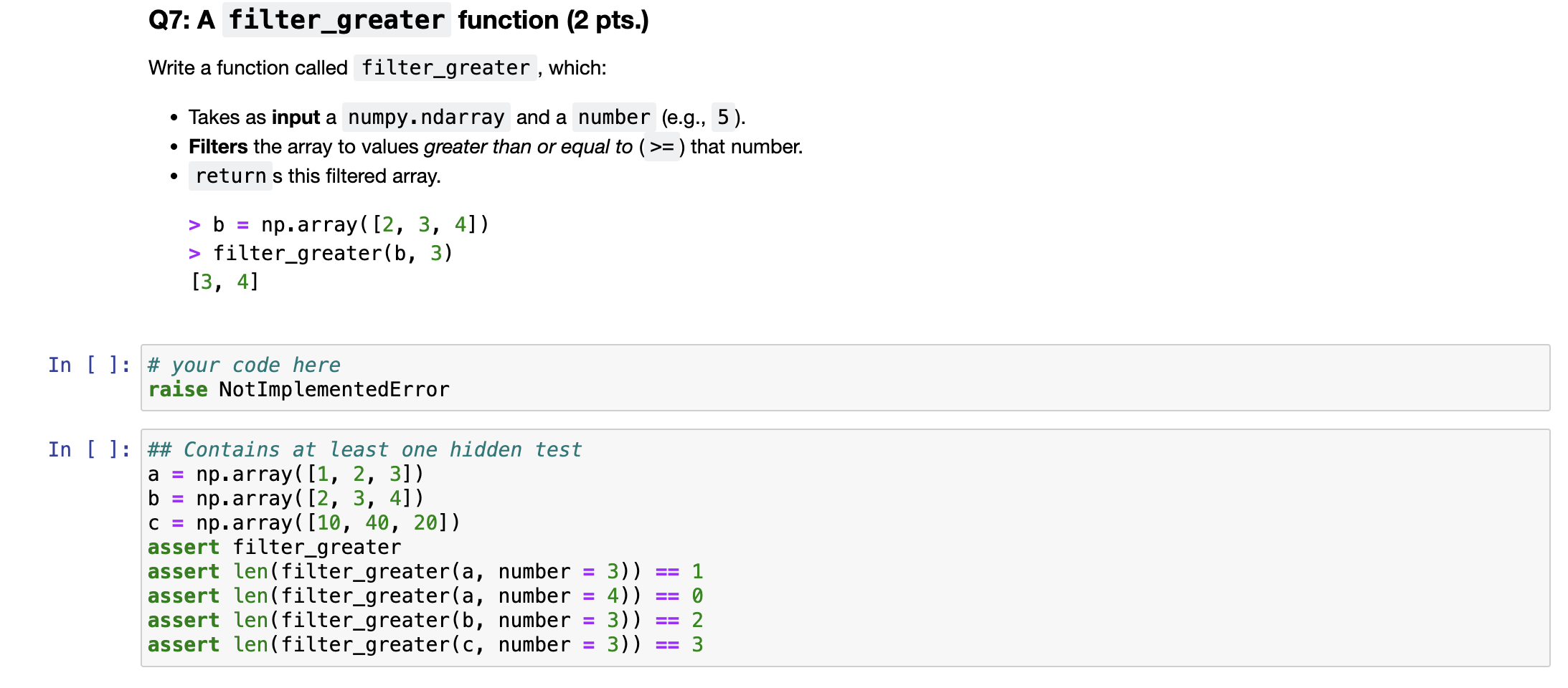 Solved Q7: A filter_greater function (2 ﻿pts.)Write a | Chegg.com