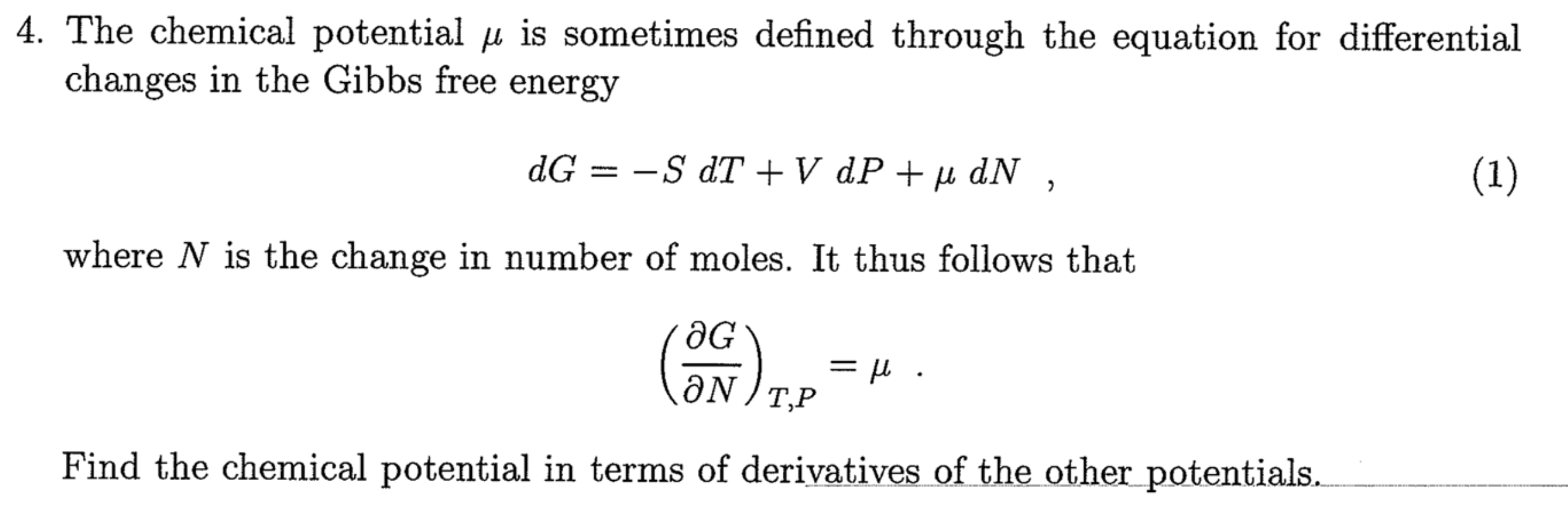 Solved 4. The chemical potential u is sometimes defined | Chegg.com