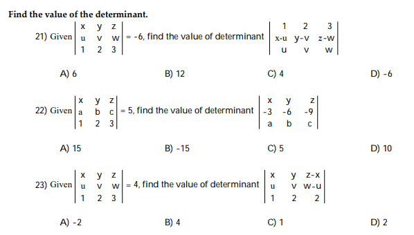 Solved Find The Value Of The Determinant X Y Z 21 Given U 