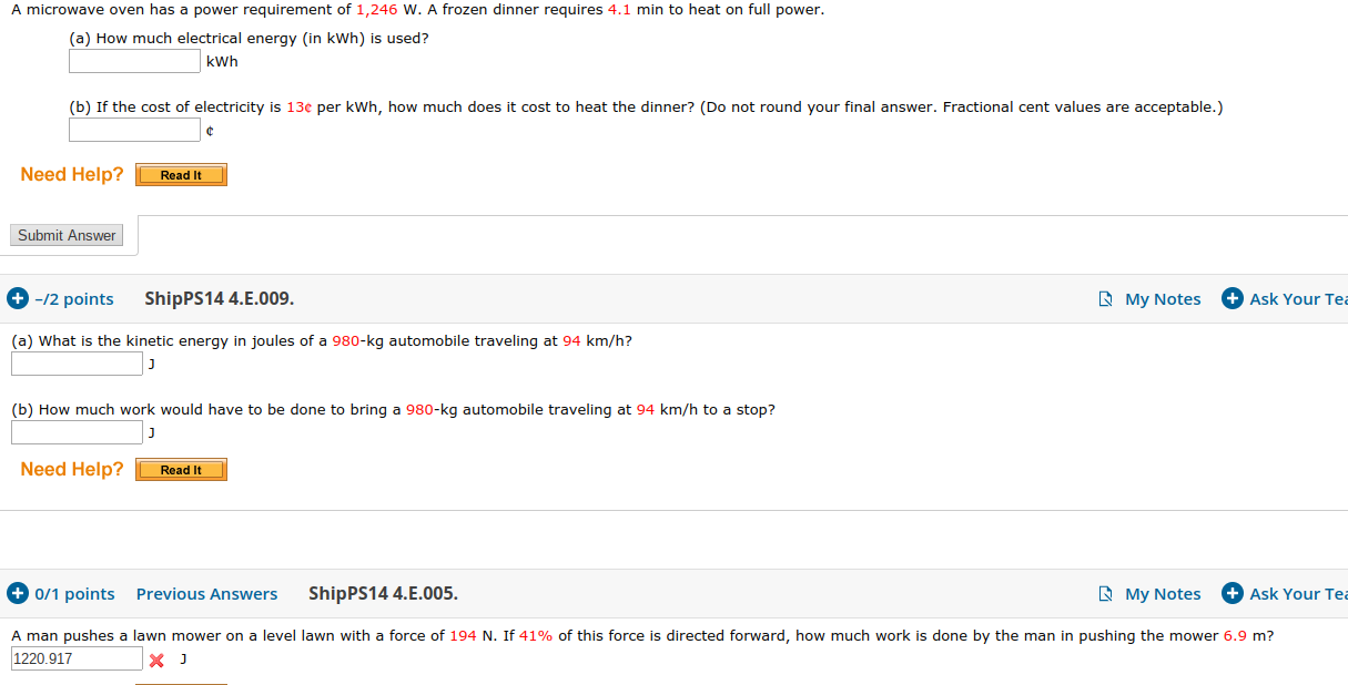 Solved A microwave oven has a power requirement of 1,246 W.