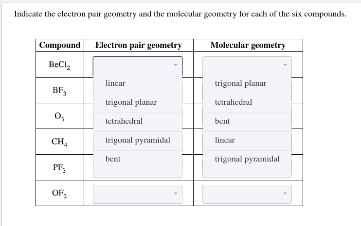 electron pair geometry calculator