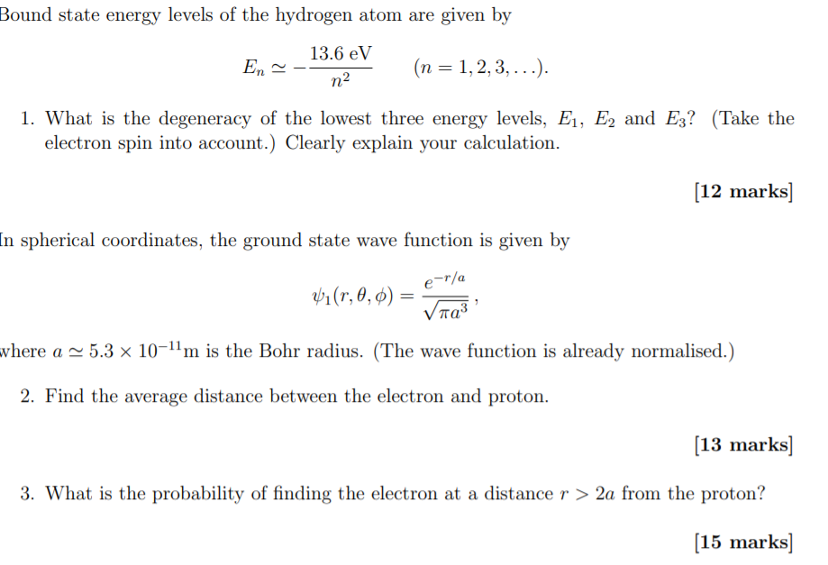 Solved Bound state energy levels of the hydrogen atom are | Chegg.com