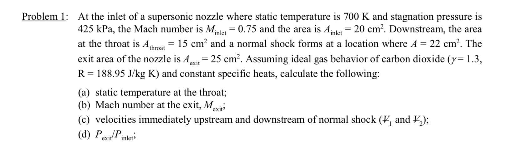 Solved inlet inlet throat exit Problem 1: At the inlet of a | Chegg.com