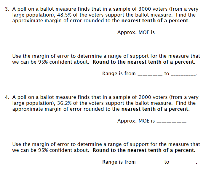 Solved 3. A poll on a ballot measure finds that in a sample | Chegg.com