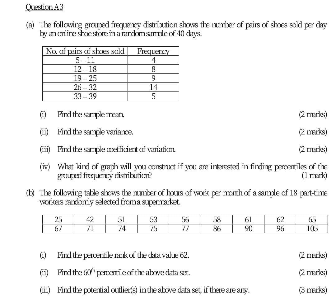 Solved Question A3 (a) The following grouped frequency | Chegg.com