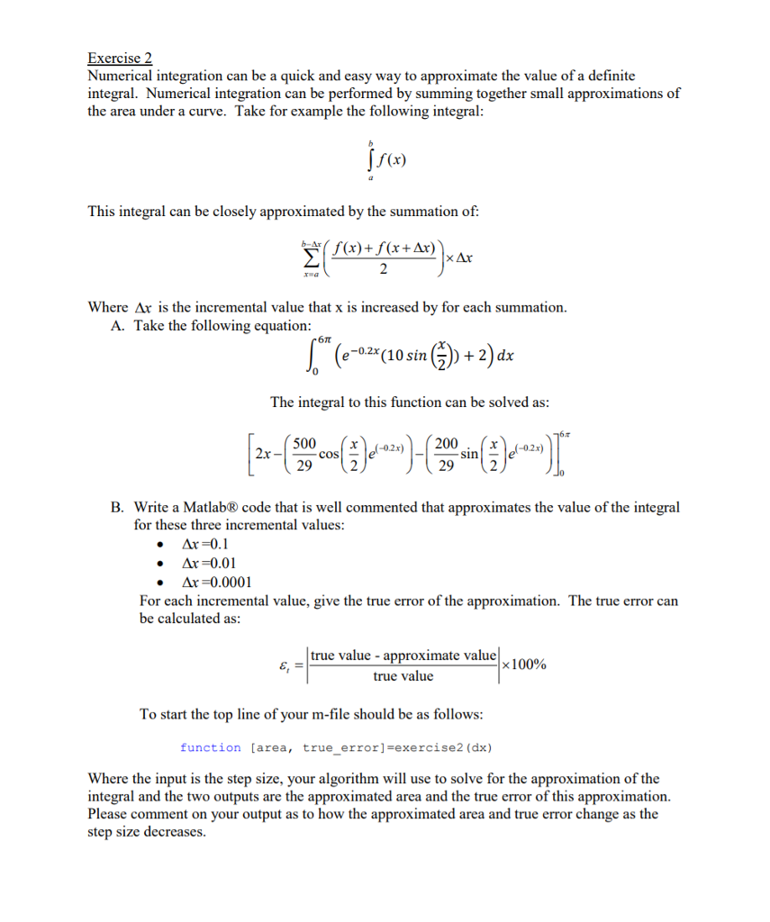 Solved Exercise 2 Numerical Integration Can Be A Quick And | Chegg.com