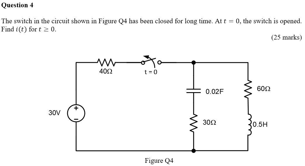 Solved Question 4 The switch in the circuit shown in Figure | Chegg.com